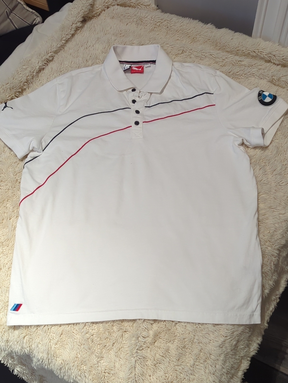 Puma Men's White Polo with Red & Navy Piping